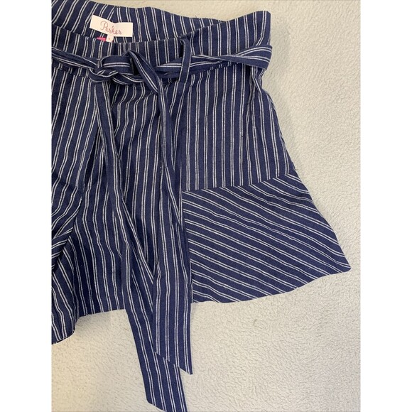 Parker Shorts Women’s Size 4 Nordstrom Rack NWT Blue W/White Pinstripes Tie Belt - Picture 2 of 16